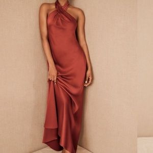 BHLDN Anthropologie Ruby Satin Charmeuse Maxi High Neck Halter Open Back Dress 2